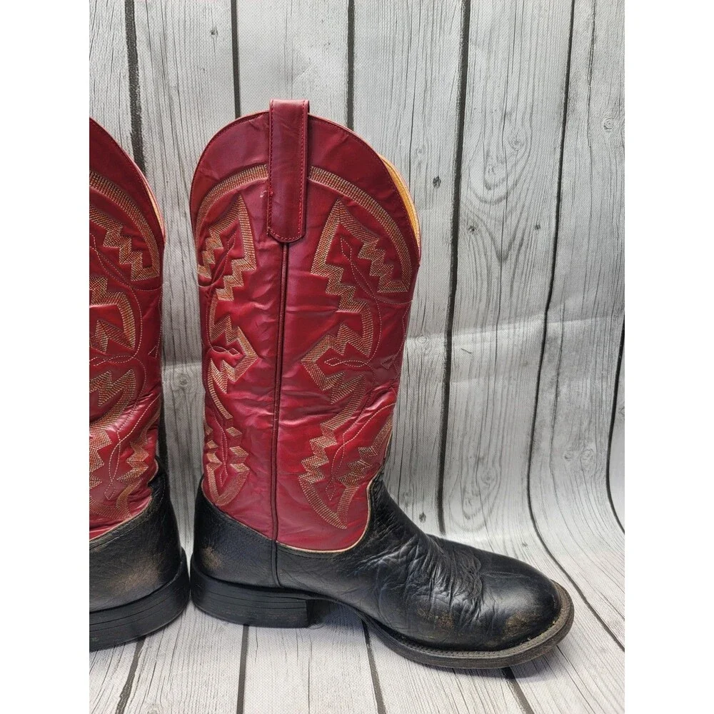 Anderson Bean 2 Tone Black Bullhide Red Cowboy Boots Mens 8.5 EE Western Vtg